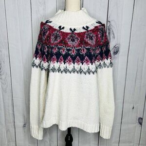 Lucky Brand Women's Sz L Fair Isle Sweater Pullover Multicolor Wool Blend